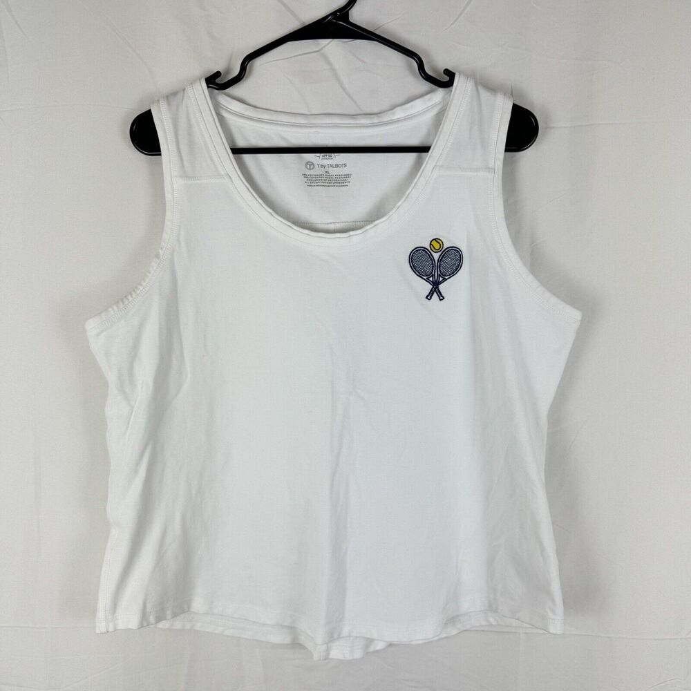 T By Talbots Size XL Tank Embroidered Tennis Rackets UPF 50
